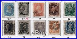 Scott 92 101 Used 1-90c Banknote Issues, F Grills Complete Set Rare Find