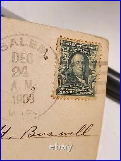 Series 1902 BENJAMIN FRANKLIN 1 Cent Green Stamp EXTREMELY RARE DEC 24TH 1909