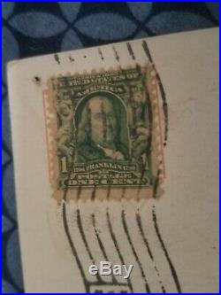 (Sideways)Benjamin Franklin Stamp RARE ANTIQUE 1907 1 CENT STAMP 100% AUTHENTIC