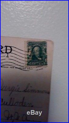 Stamp Vintage Ben Franklin 1 Cent US Postage Flag Cancelled 1907 with Postcard