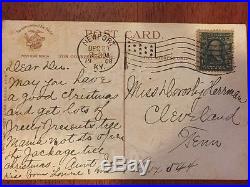 Stamp Vintage Ben Franklin 1 Cent US Postage Flag Cancelled 1908 with Postcard