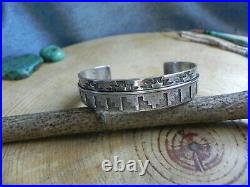 Stamped Sterling Silver Native American design Cuff Bracelet by N. Bia Navajo