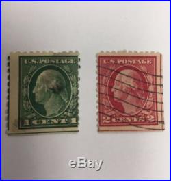 Stamps, Washington 1 Cent Double Green Line, & 2 Cent, Double Red Line, Used