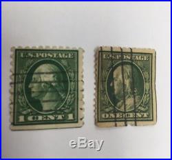 Stamps, Washington & Franklin 1Cent, Scott # 348 & 424, Green Line, Rare, Used