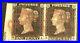 TangStamps Great Britain #1 Penny Black Used Pair With Imprint, Queen Victoria