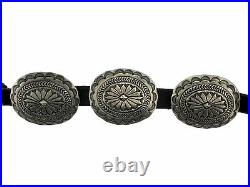 Taos New Mexico Navajo Sterling Silver Stamped Oval Concho 34 Belt