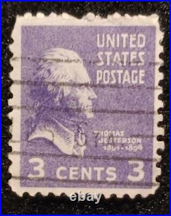Thomas Jefferson 3 Stamp Vintage Special 1938 Purple, 1968 Green and 1954 Rose