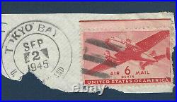 Tokyo Bay Postmark September 2 1945 On Paper Piece With Us Airmail Stamp