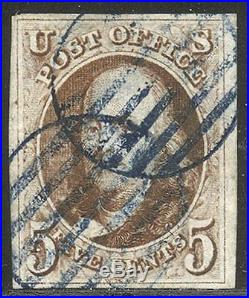 U. S. #1 CHOICE Used VF/XF withCert 1847 5c Red Brown