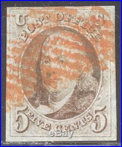 U. S. #1 Used 1847 5c Red Brown