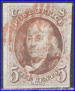 U. S. #1 Used VF BEAUTY 1847 5c Red Brown