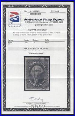 U. S. #17 CHOICE Used VF/XF with Cert 12c Black, Imperf