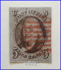 U. S. 1847 Stamp Franklin 5c Brown Shade Variety Scott # 1 VF/XF Used