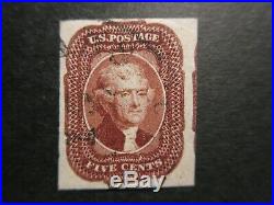 U. S. 1851-57#12 Red Brown, D Relief, lg. Margins to full at top, part adj. Stamp Rt