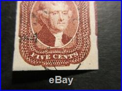 U. S. 1851-57#12 Red Brown, D Relief, lg. Margins to full at top, part adj. Stamp Rt