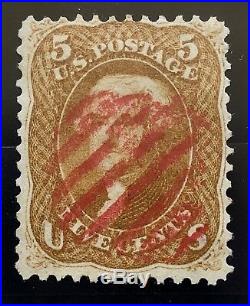 U. S. 1861-62 Stamp Scott # 67 Jefferson 5c buff with red grid cancel VF