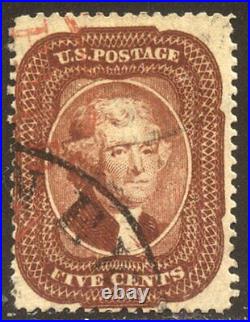 U. S. #28A RARE Used with Cert 5c Indian Red