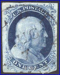 U. S. #9 SCARCE Used withCert 1c Blue, Type IV Plate 4