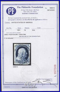 U. S. #9 SCARCE Used withCert 1c Blue, Type IV Plate 4