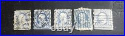 U. S. A. 1890's Benjamin Franklin 1c Blue Stamp, Lot of 5, SC 264 & 264a