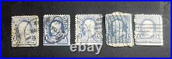 U. S. A. 1890's Benjamin Franklin 1c Blue Stamp, Lot of 5, SC 264 & 264a