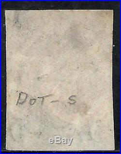 U. S. SCOTT 1a USED BLACKISH BROWN DOT IN S VARIETY CAT. $1,100.00