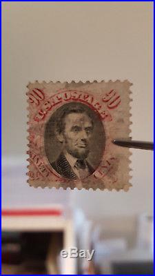 U S STAMP u. S. A, SC# 122 F/VF SCARCE, 1869, 90 CENT Lincoln Pictorial, cv $2400