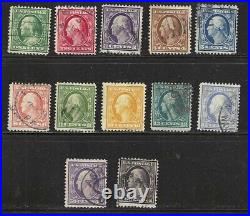 U. S. STAMPS #331-342 - WASH-FRANK SET 12 - FLAT, p12, w191 - 1908 - USED