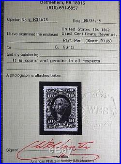 U. S. StampRevenuesScott#R33b, 10c, Blue, Certificate, issue, 1872-1871, CERT