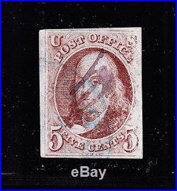 US 1 5c Franklin Used 4 Margin Dry Print at Right EFO
