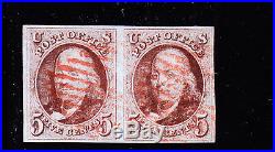 US 1 5c Franklin Used Pair VF-XF appr with Red Grid Cancels SCV $850
