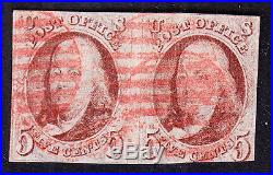 US 1 5c Franklin Used Pair with Red Grid Cancels SCV $1100