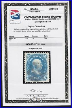 US 102 1c Franklin Re-Issue Used withPSE Cert Graded 90 XF SMQ $2650