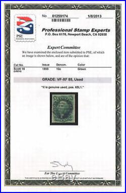 US #16 Used XF with PSE cert graded 85 & APS cert