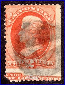 US # 178 (1875) 2c, Used, EFO Misperf With Printing Co. Name Scarce