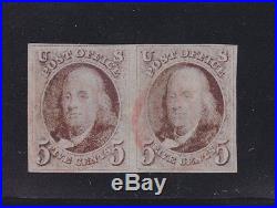 US 1847 1 5c Franklin Used Pair VF-XF with Red Grids & PF Cert SCV $749