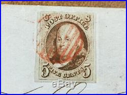US 1847 #1 Ben Franklin 5c on 1850 cover Weiss certificate Cleveland Ohio FLS