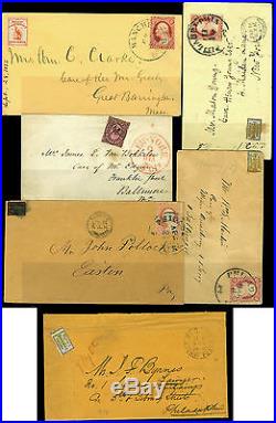 US 1848-57 Mail Carrier Local Stamp group of 6 interesting covers
