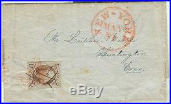 US 1850, 5¢ Franklin (Scott #1) MS & red NY grid on cover to Huntington Conn