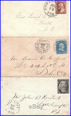 US 1851 1857-61 1861-66 USED STAMPS Inc Sc#33 #73 #76 #77 #78 COVERS & 3c GRILLS