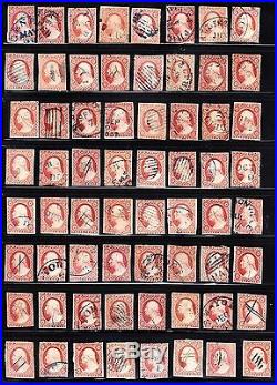 US 1851 3c Washington Plating Lot of 64 Stamps (005)