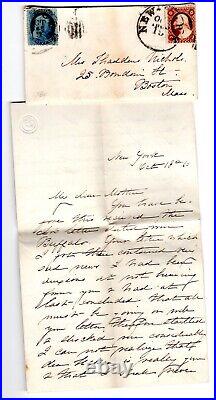 US 1860 Sc 24 & 26 New York to Boston MA Drop Letter Cover With Content