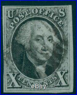 US #2 10¢ black, used withlight grid cancel, VF, PF certificate