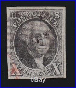 US 2 10c Washington 1847 Used Black Grid Stitch Watermark PF Cert VF SCV $1025