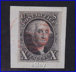 US 2 10c Washington Used F-VF on Piece with Red Grid SCV $825