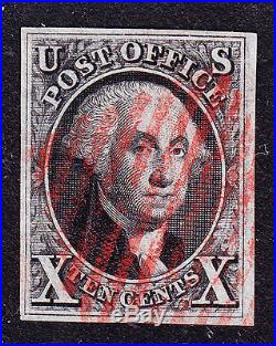 US 2 10c Washington Used withLight Red Grid Cancel PSE Cert 85 SMQ $1225