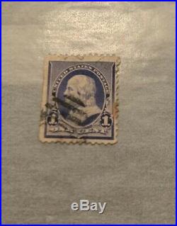 US #219 (1890) 1 cent Benjamin Franklin Stamp Blue Used- Flames, Rare
