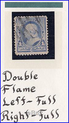 US # 219v (1890) Used 1c EFO'Candle Flame' set of 12 2 Very Scarce rare
