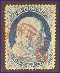 US #22 1c blue Franklin 1857 type IIIa Dbl. Transfer red carrier cancel-$2K CV