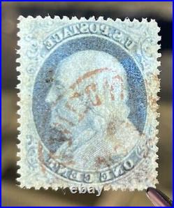 US #22 1c blue Franklin 1857 type IIIa Dbl. Transfer red carrier cancel-$2K CV